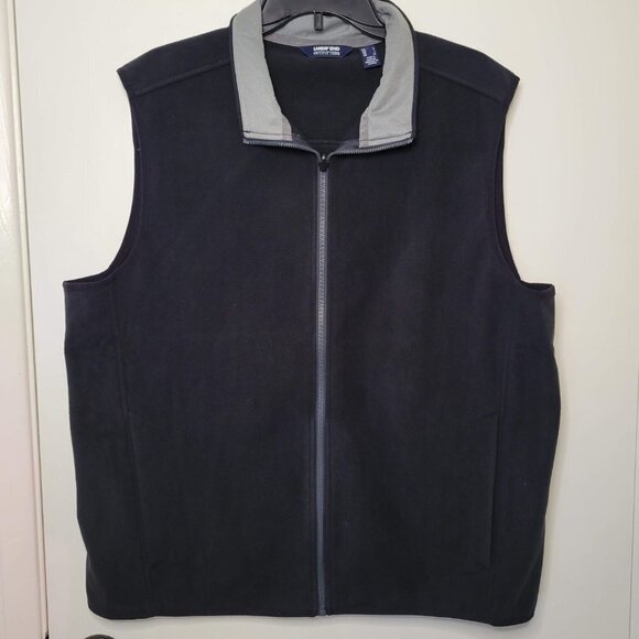 Men's Lands End Fleece Black Sweater Vest - Picture 1 of 6